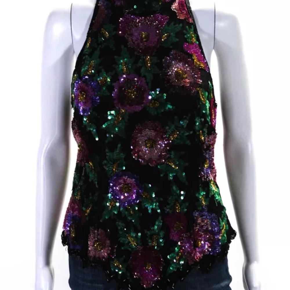 Laurence Kazar Black Sequin Embellished Tank Top